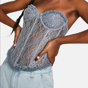 lioness the plaza bustier in dusty blue lace xs